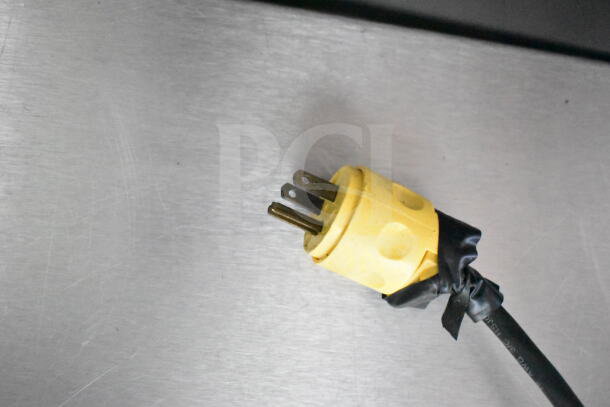 Yellow power plug for Commercial Floor Style Wrapping Station with Hobart Scale and Label Printer. 115 Volts, 1 Phase.