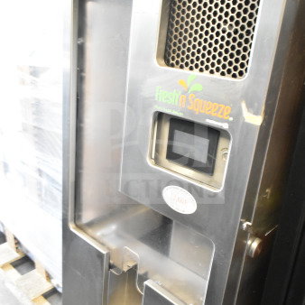 JBT 2ND-GEN-MFJ-HE Fresh N Squeeze floor citrus juicer. Stainless steel, on casters, 115V, 1 phase. Branded panel visible.