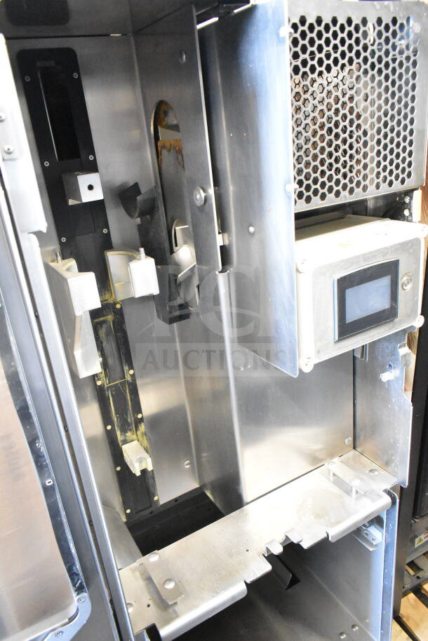 JBT 2ND-GEN-MFJ-HE Fresh N Squeeze commercial citrus juicer, stainless interior, touchscreen control, on casters.