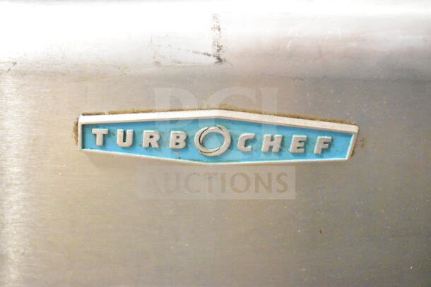 Turbochef Commercial Conveyor Rapid Cook Oven, stainless steel, electric powered, 208/240 volts, blue logo on front.