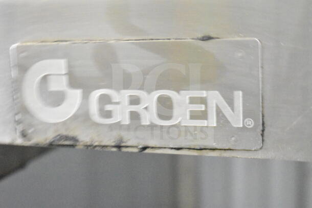 Groen Commercial Floor Style Braising Skillet with visible logo. Stainless steel, large capacity, ideal for professional kitchens.