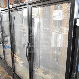 2018 True GDM-49F-HC commercial 2-door reach-in freezer merchandiser with glass doors. Model details visible.