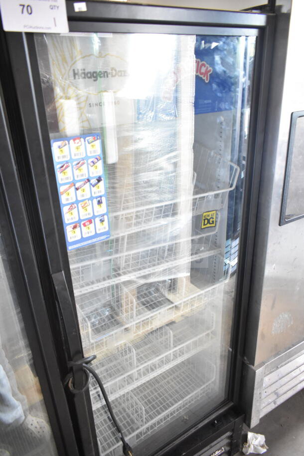 2019 True GDM-12F-HC commercial single door reach-in freezer merchandiser, 115V, 1 phase, excellent condition, glass door.
