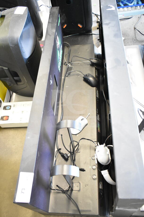 Three store display units featuring various computer mice and peripherals. Includes cables and product stands.