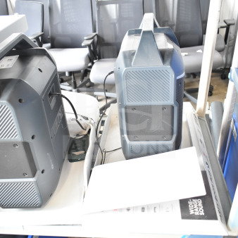 3-store display with Ion speakers, features include wide-range sound. Visible wear, includes cables and paperwork.