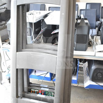 4 Sensormatic UM ADS PMP Anti Theft Scanners, gray, used condition, visible tags and internal component details.