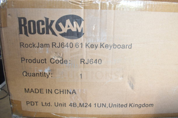 IN ORIGINAL BOX! Rock Jam RJ640 61 Key Keyboard in packaging, product code RJ640, made in China. Box shows minor wear.