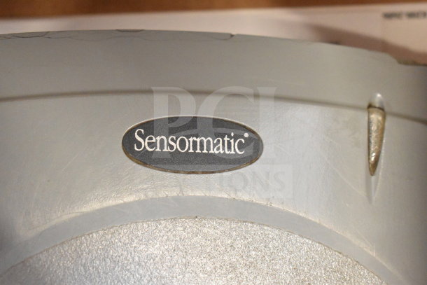 Sensormatic device close-up, showcasing brand label. Condition appears used. Part of auction lot including ZBSMPCPEF, AMB-9010-IPS, DEAC STP-SD.