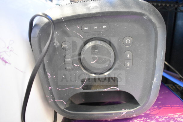 Onn Medium Party Speaker with controls visible on top, cord attached, light wear. Ideal for store display use.