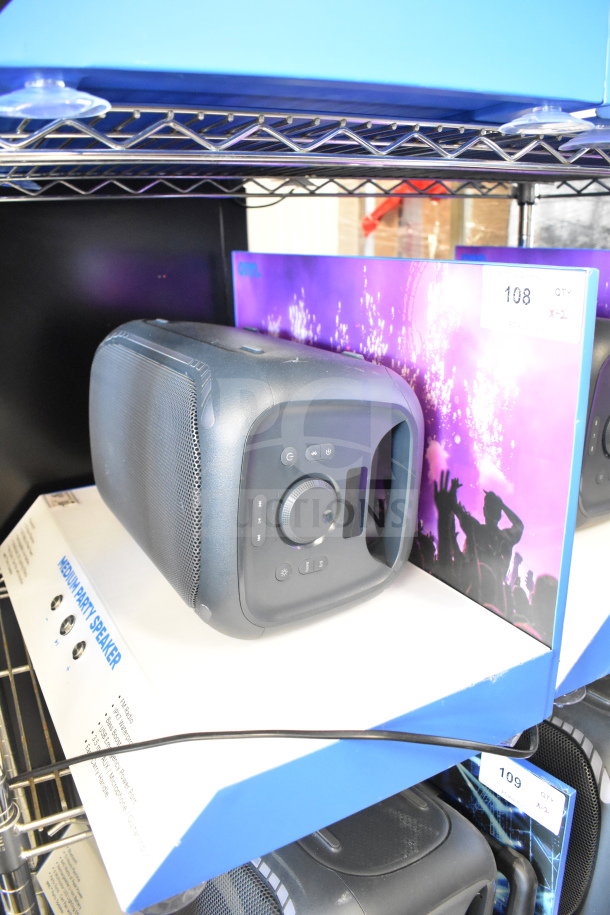 2 store displays featuring Onn Medium Party Speaker, in good condition. Includes original packaging, doubling bid value.