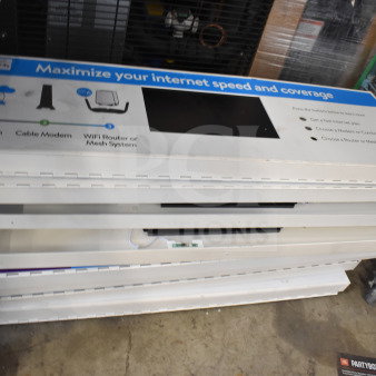 8 WiFi system boxes stacked, labeled "Maximize your internet speed and coverage," showing internet setup steps.
