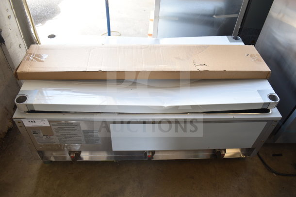 BRAND NEW ServIt 423GST3WELP Three Pan Open Well Liquid Propane Steam Table, undershelf, 10,500 BTU, slight scratches visible.