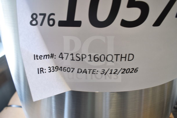 BRAND NEW Choice 471SP160QTHD 160 Qt. Heavy Weight Aluminum Stock Pot; minor dents; item #471SP160QTHD; date 3/12/2026.