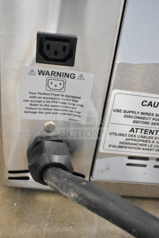 LIKE NEW 2026 Perfect Fry PFA730 ventless fryer. Features 240V, 1-phase. Visible warning label and power connection.