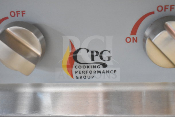BRAND NEW Cooking Performance Group 4 Burner Gas Range Model 351RCPG24NL, 88,000 BTU, logo and knobs detail shown.