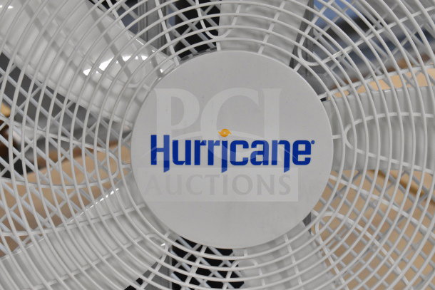 Hurricane HGC736501 box fan, white, with logo on front. 115 volts, 1 phase, in good condition.