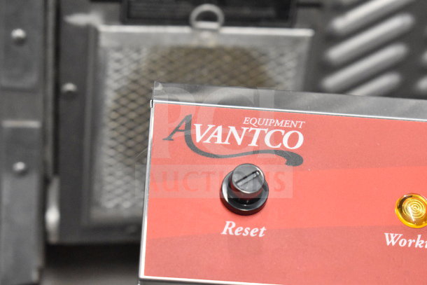 Brand new Avantco 177F202 30 lb. dual tank electric fryer panel with reset button, showing brand logo and controls.