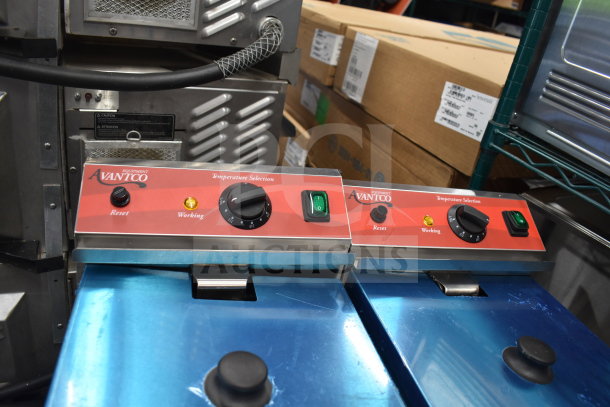 Avantco 177F202 dual tank electric fryer, 30 lb., red control panel, new with minor scratches, 208-240V, 1 phase.