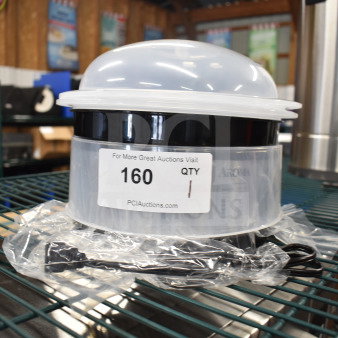 BRAND NEW Aroma AFS-188 5 Quart Food Steamer, 120V, 1 Phase, minor scratches, clear lid, original packaging, auction tag visible.