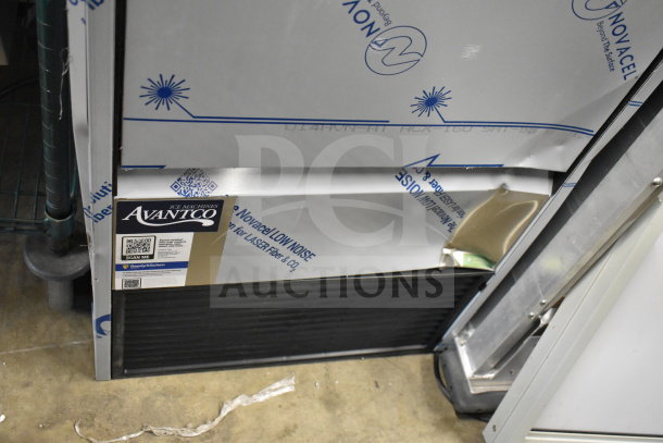 Brand new Avantco 194EUCF130A undercounter ice machine, 134 lb. capacity, with 44 lb. bin, minor scratches on exterior panel.