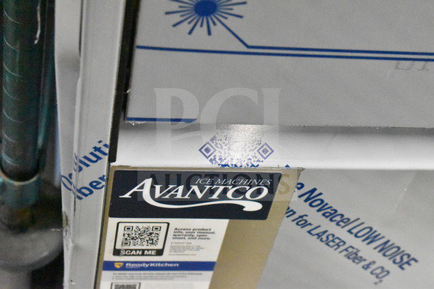 Avantco 194EUCF130A ice machine packaging with visible branding and QR code for product info. Brand new condition.