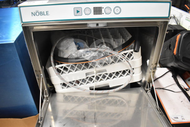BRAND NEW Noble 495LTUC24 low-temp undercounter dishwasher, 120V, visible control panel, interior racks, minor scratches.