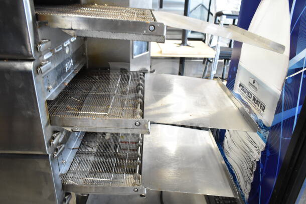 Turbochef HhC2020 commercial conveyor rapid cook ovens, stainless steel, with equipment stand on casters, 2018 model.
