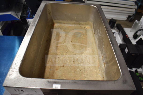 Adcraft FW-1200WF countertop food warmer, stainless steel, used condition, 120 volts, 1 phase, interior shows wear.