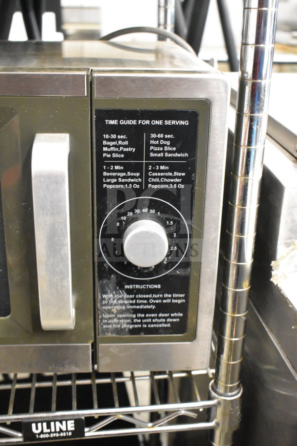 Sentinel SMW1000D commercial countertop microwave with 120V, 1 phase; features time guide and dial controls.