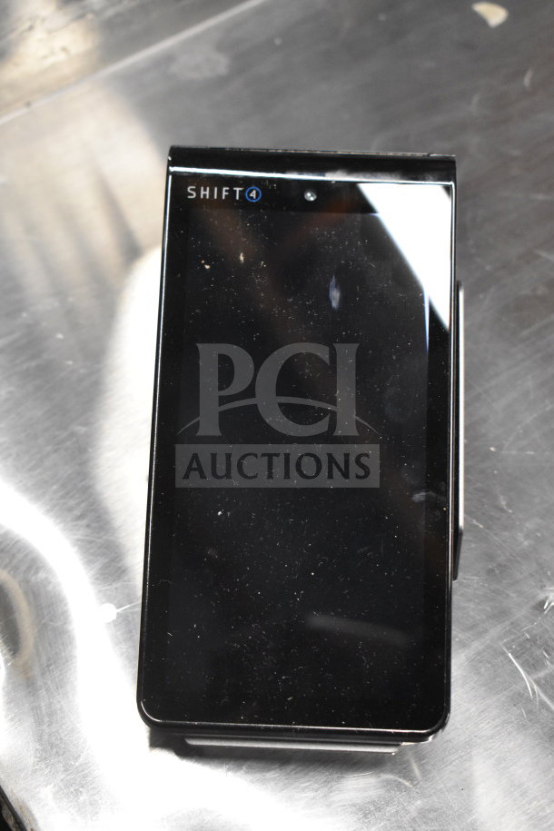 Seven receipt printers, including SNBC BTP-S80 and Epson M374C, in used condition. Logo: Shift4 visible.