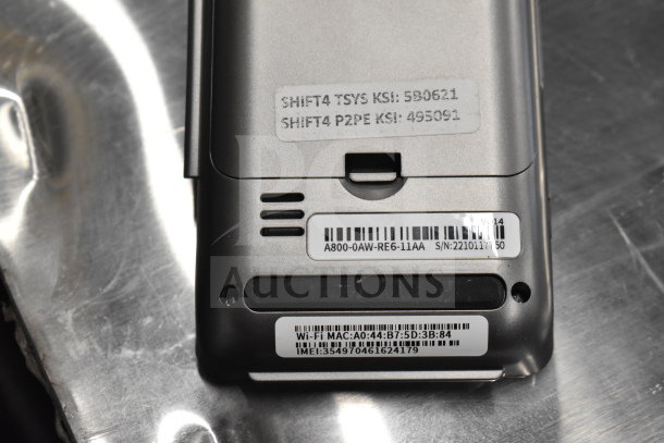 Set of 7 receipt printers, featuring SNBC BTP-S80 and Epson M374C models; visible serial and MAC address labels.