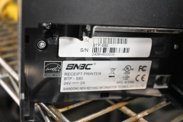 7 receipt printers including SNBC BTP-S80 with Energy Star label and serial number 2406H600939.