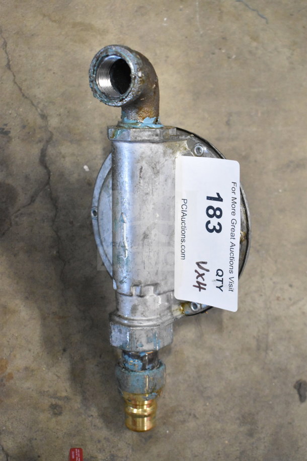 Metal pipe with attached fittings, slightly rusted, tagged with auction label 183, QTY 4X.