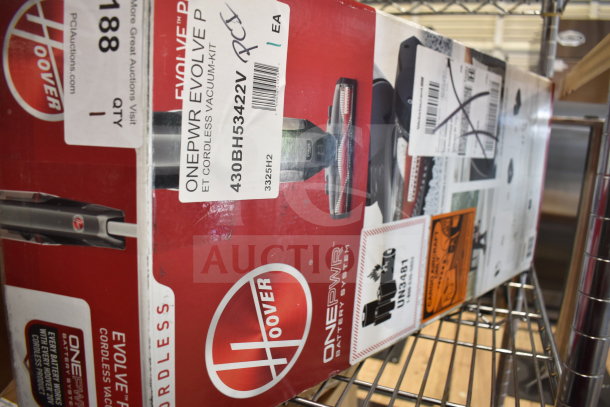 Brand new Hoover ONEPWR Evolve Pet BH53422V cordless bagless vacuum, model 430BH53422V, with 4.0 Ah battery and charger, scratch and dent condition.