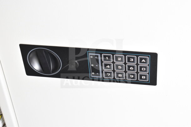 Barska AX13368 240-Key Cabinet, white steel, 15 11/16"x4 3/4"x34", digital keypad, key lock, scratch and dent condition.