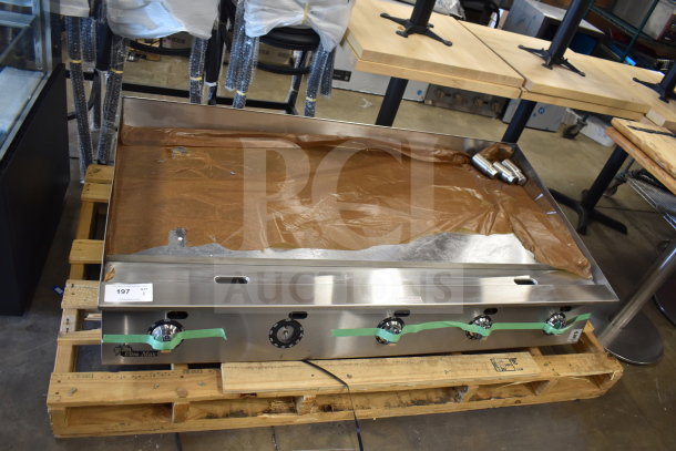 Brand new Star Ultra Max BG-860TA-LP 60" liquid propane griddle, 150,000 BTU, snap-action controls, slight cosmetic imperfections.