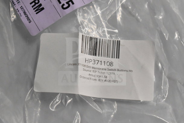 Brand new HP371108 Lincoln membrane switch buttons with visible tag. Price listed as $541.68.