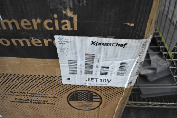 BRAND NEW ACP XpressChef 2c JET19V Jetwave oven in original box, scratch and dent condition. Model label visible.