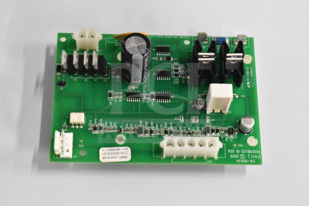 Green circuit board featuring various electronic components, labeled as Pitco 60134002 Driver Bd. Cntrl. New condition.