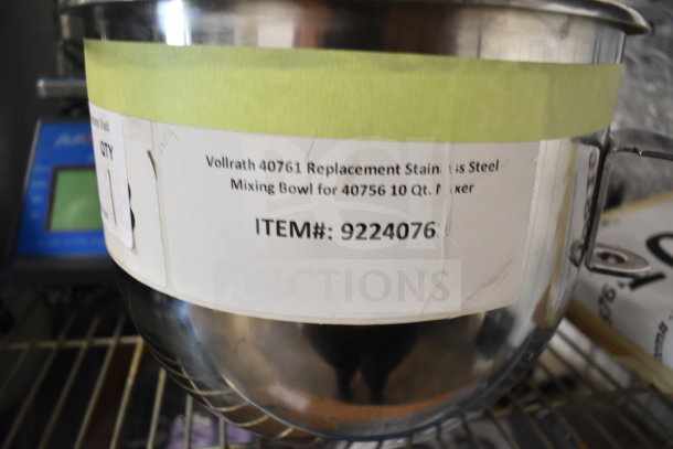 BRAND NEW Vollrath 40761 stainless steel mixing bowl, 10 Qt. for 40756 mixer, item #9224076, slight scratches.