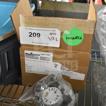 Manitowoc Ice 000015390 Service Asm Fan Motor 115V in box. Includes Relay, new condition, with labeled packaging.