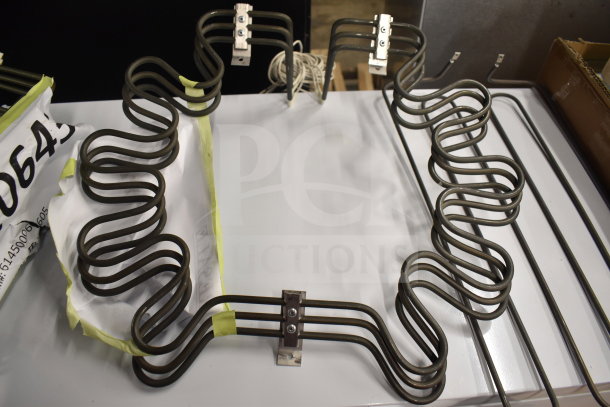 4 brand new scratch and dent heating elements, including Hatco X02.08.675.00, Garland HP4518356, Pitco 50006605.