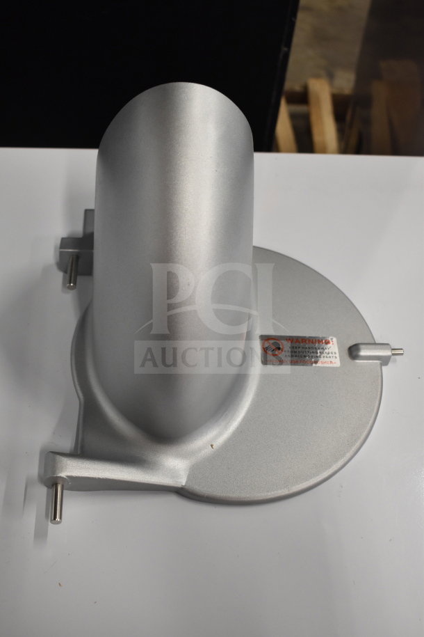 Brand new Avantco 177MX20DOOR front cover with feed chute for MX20 series slicer. Minor scratches and dents visible. Warning label present.