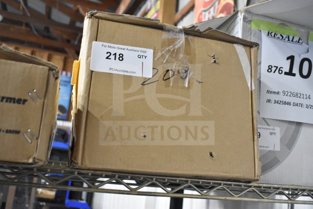 Brand new scratch and dent Avantco 177MX20DOOR front cover box on shelf, auction label marked "218 QTY".