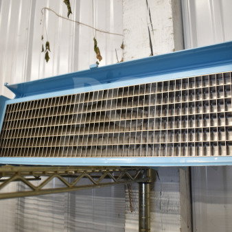 Brand new Avantco Ice 1946239A evaporator for EUC-H-340-A, scratch and dent condition, metallic grid with blue casing.