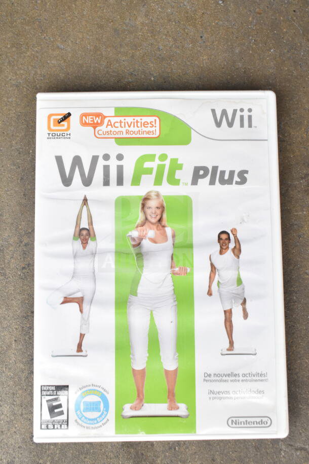 Nintendo WiiFit Plus game case, showing front cover with exercise illustrations. Suitable for use with Wii Balance Board.