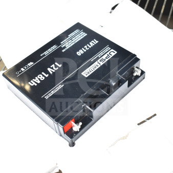 UPS TLV12180 battery, 12V 18Ah, black, in good condition with visible positive and negative terminals.