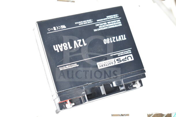 UPS TLV12180 Battery, 12V 18Ah, sealed lead acid, black casing with visible terminals, appears in good condition.