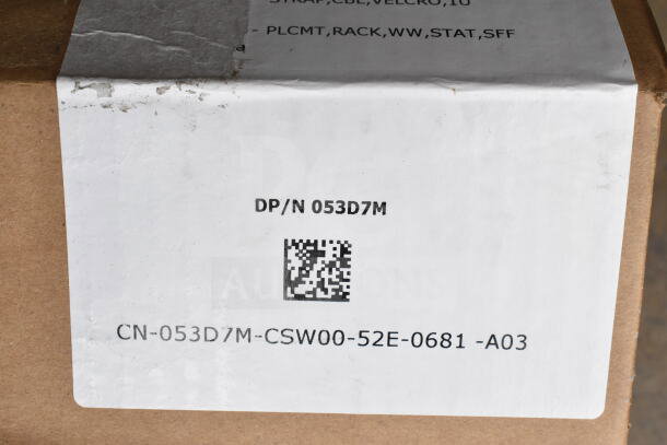 Brown box with label showing DP/N 053D7M, CN-053D7M-CSW00-52E-0681-A03. Contains brackets, likely for use in IT equipment.