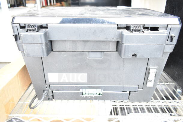 Brother HL-L2380DW printer scanner copier machine, dusty, shows rear panel details, 120 volts, 1 phase.